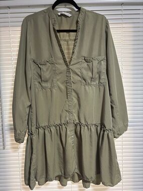Zara Olive Green Shirt Dress with Button Placket